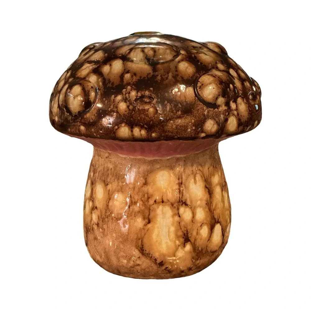 Vintage 1973 Ceramic Mushroom Butterfly Figurine Drip Glaze Brown 6 Inch CK 73
